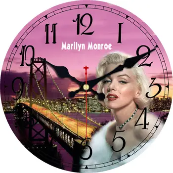 

Chic Marilyn Beauty Vintage Pattern Wooden Cardboard Wall Clock, European Retro Clock for Chic Home Office Cafe Decor