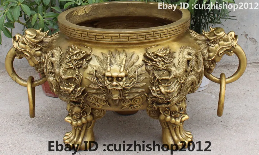 

27"Folk Chinese Famous 100% Bronze Brass Dragon Beast Lion Incense burner Censer Healing Medicine Decoration 100% Brass Bronze