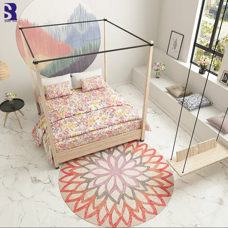 

SunnyRain 1-piece Short Plush Printed Geometric Round Rug For Living Room Area Rug Bedroom Found Floor Rugs Slipping Resistance