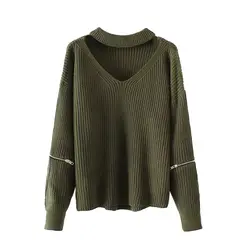 Осень-зима Повседневное вязаные свитеры женские открытая блузка на бретелях v-образным вырезом SweaterLoose женские пуловеры Топы
