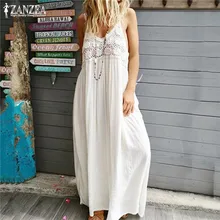 Bohemian Summer Sundress Women's Lace Patchwork Dress ZANZEA V-Neck Maxi Vestidos Female Spaghetti Strap Robe Oversized 5XL