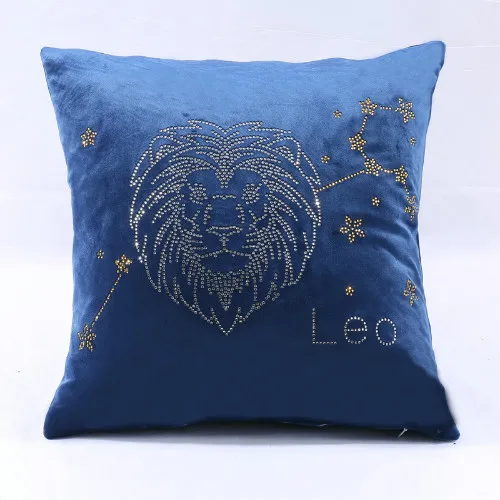 IDouillet Созвездие Стразы, декоративная Бархатная подушка, чехол подушка со знаком зодиака, чехол для дивана, дивана, стула, квадратная 45x45 см - Цвет: Leo blue