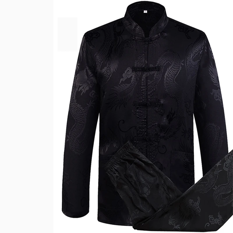 Blue Chinese Traditiona Men's Tang Suit Sets Long Sleeve Long