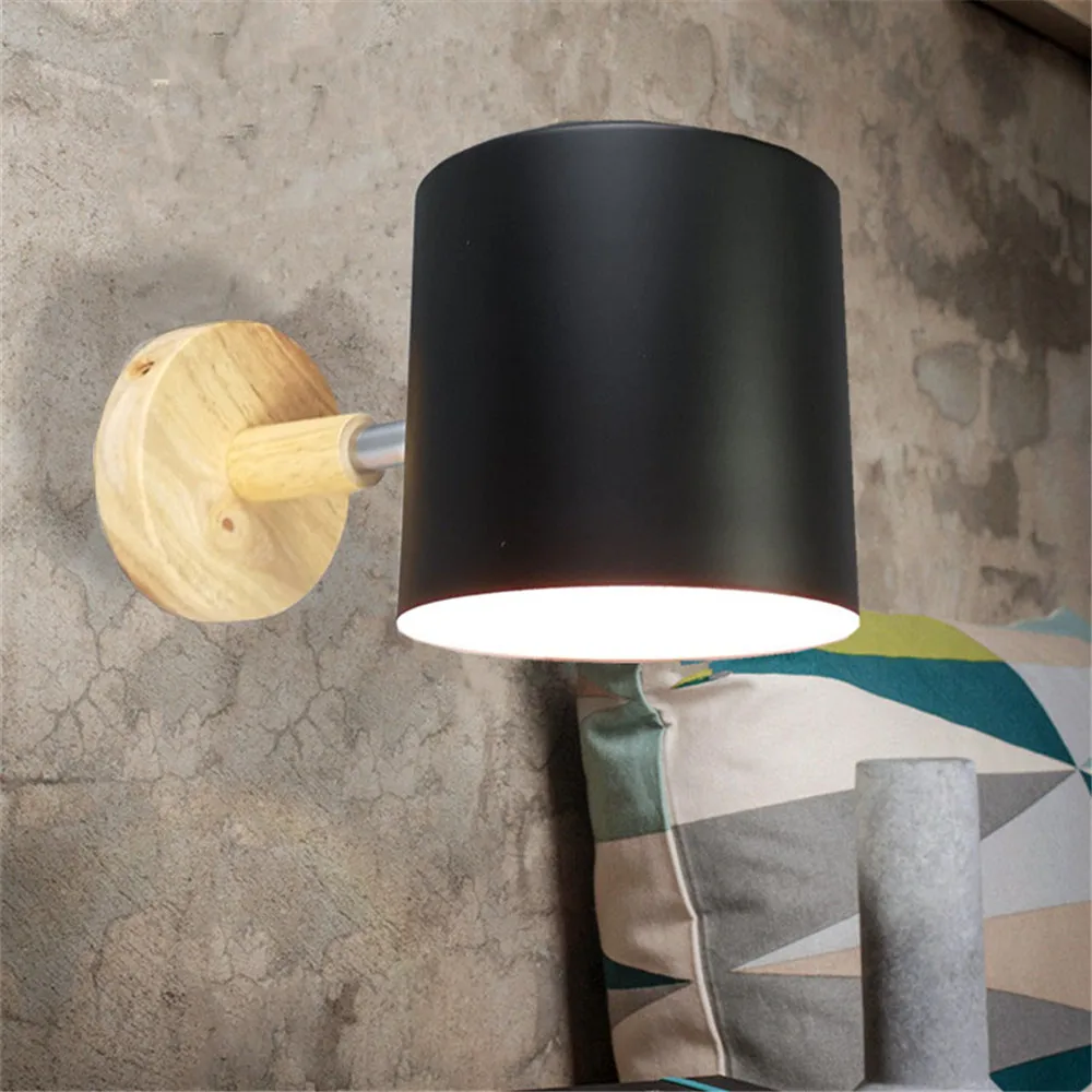 Nordic Macaroon Modern E27 Wall Lamps Wood Lights Bedroom Beside LED Button Switch Light Fixture AC110-265v | Лампы и освещение