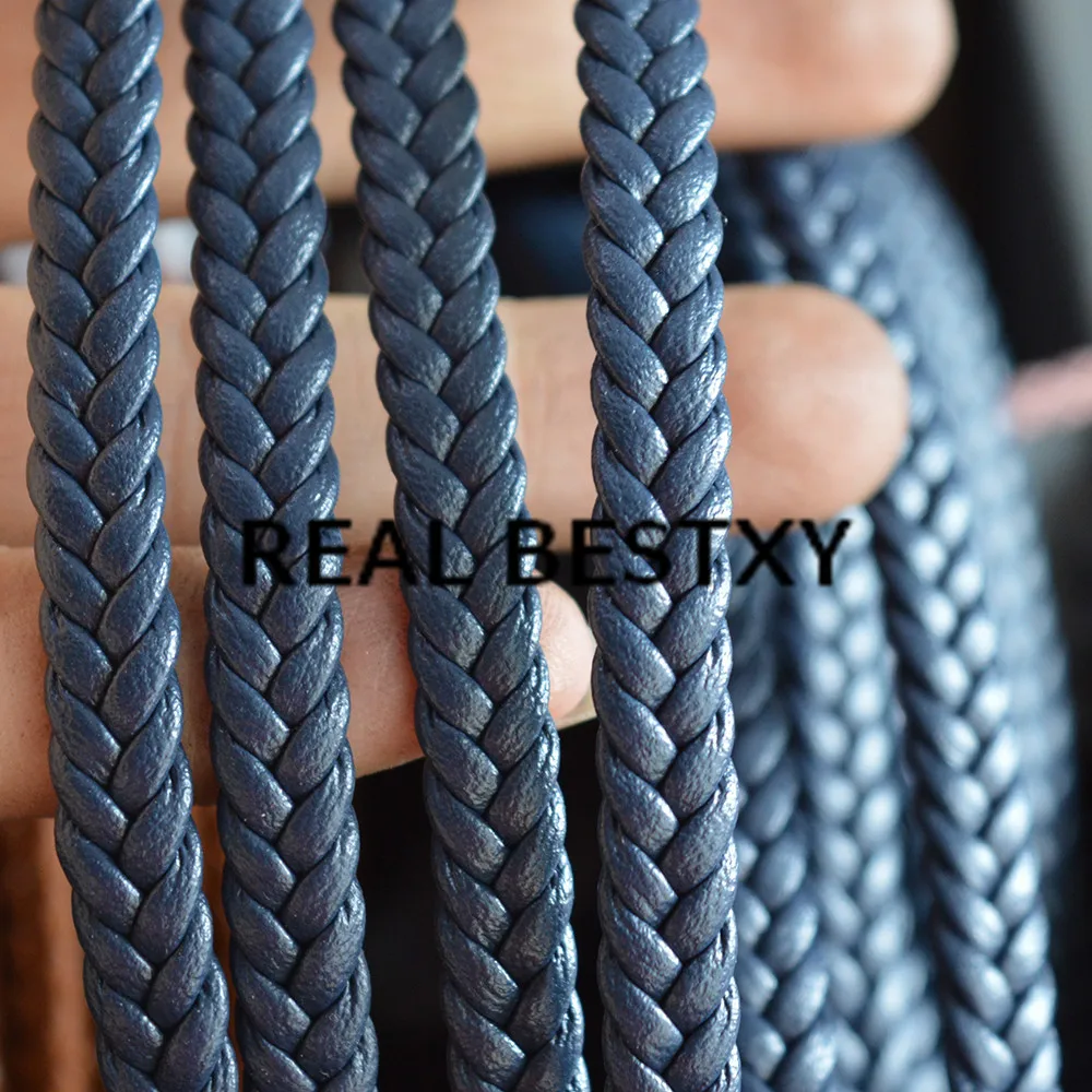 REAL BESTXY 5mlot 7*3mm blue flat braided leather cords For Bracelet Making jewelry DIY  leather straps braided leather strings