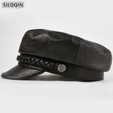 Snapback Кепка SILOQIN элегантные женские армейские военные шапки шляпа из натуральной кожи Осенняя мужская овечья кожа черная брендовая плоская кепка s