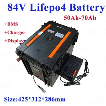 

Waterproof 84V 50Ah 60Ah 70Ah LiFepo4 lithium battery pack with voltage display for 8000w motorhome RV golf cart + 5A charger