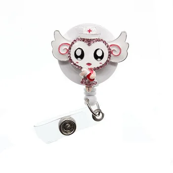 

10pcs White Angel Nurse With Hospital Pill Retractable Reel/Flat Back Brooch