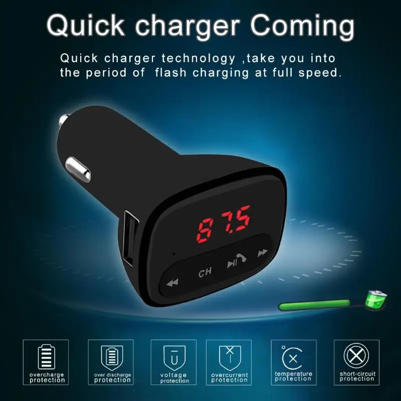 

VODOOL Bluetooth FM Transmitter LED Digital Handsfree Bluetooth Car Kit With Mic USB 2.1A Car Charger For iPhone Samsung Xiaomi