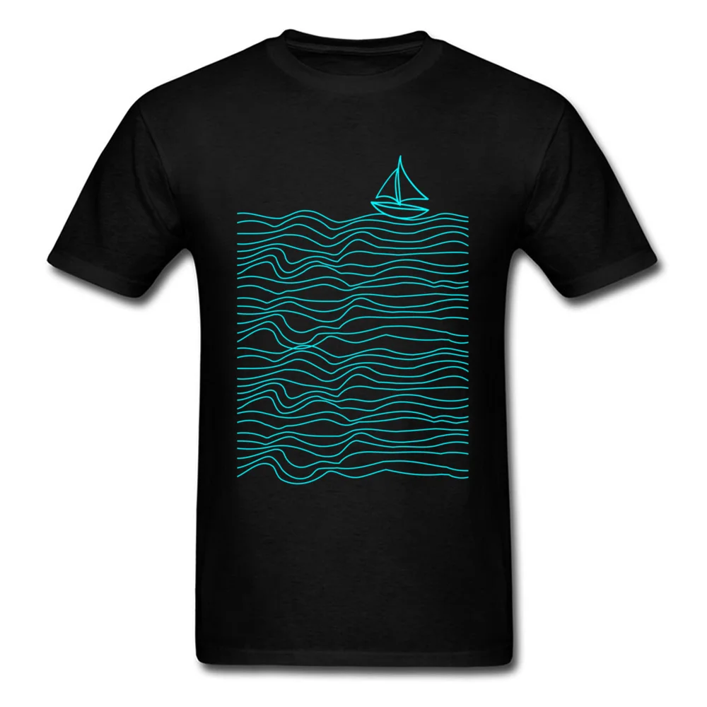 

2018 Newest Sailor Boat Print Men T-shirt Sea Waves Simple Line Art Male Tops Short Sleeve Black T Shirts For Boyfriend