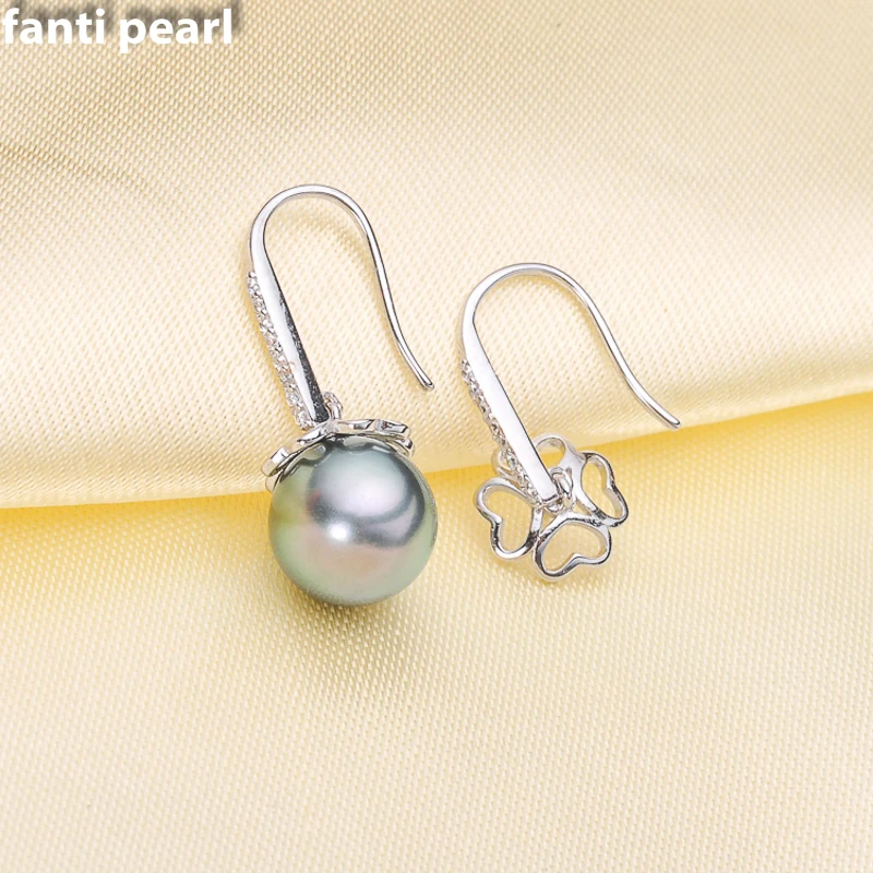 

FANTI Real Natural tahitian pearl earring s925 sterling silver ear stud for women Natural pearl jewelry earring 8-10mm
