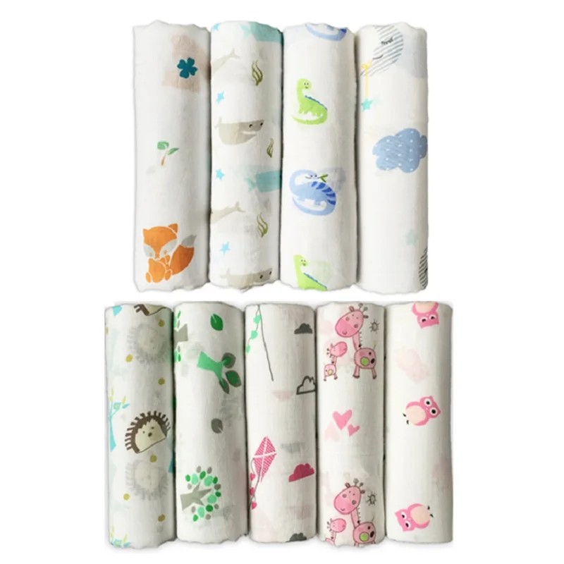

Bamboo Cotton Muslin Swaddle Blanket Newborn Baby Swaddle 120x120cm Cute Animal Soft Infant Bath Towel Hold Wraps Bed Sheet