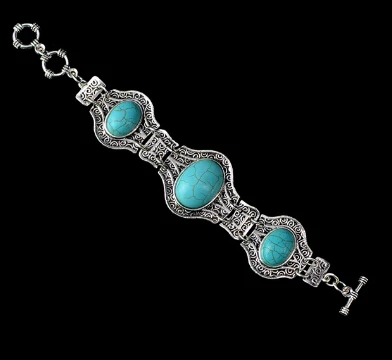 Тибетские металлические серебряные браслеты с бирюзой, браслеты для женщин и мужчин, ювелирные изделия в богемном стиле, цепочка в виде змеи, зеленый камень, цветок, Большой браслет на руку - Окраска металла: 0473 Bracelet