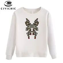 CIVICHIC/Женские топы в китайском стиле с вышивкой птиц, футболки, толстый Свободный пуловер, этническая хлопковая Футболка с круглым вырезом Harajuku, хлопчатобумажная трикотажная рубашка WLT45