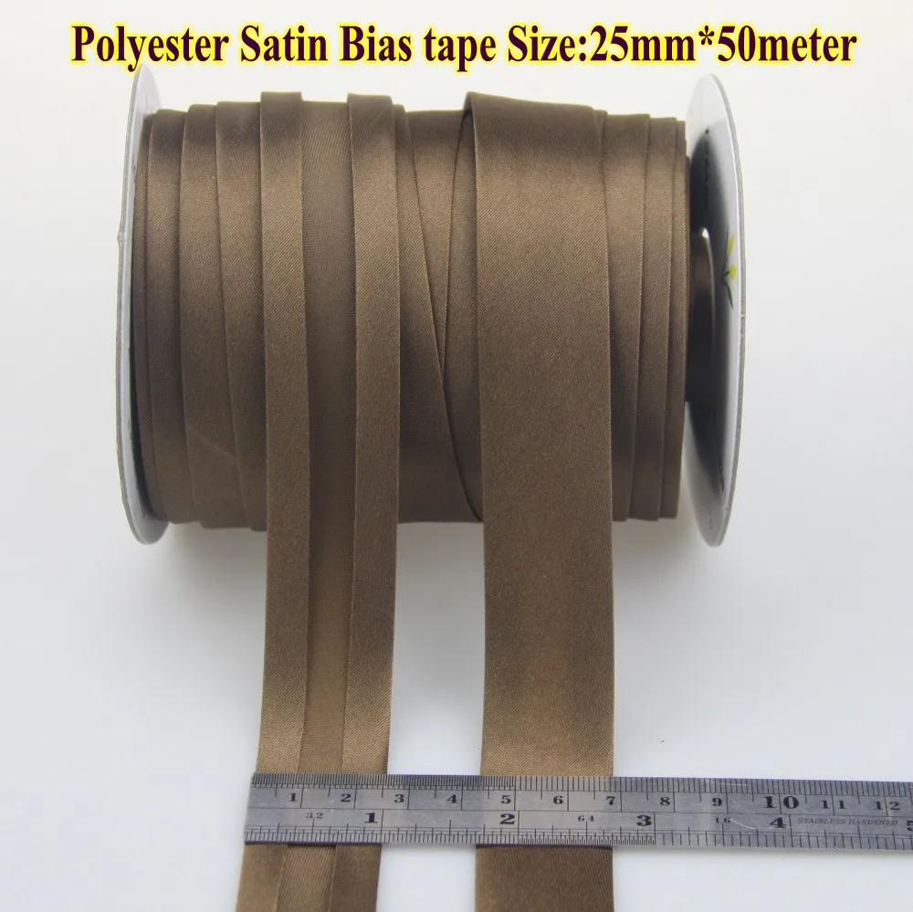 Free shipping Polyester Satin Bias Tape,bias binding tape size 25mm ,width 1",2.5cm 50meter