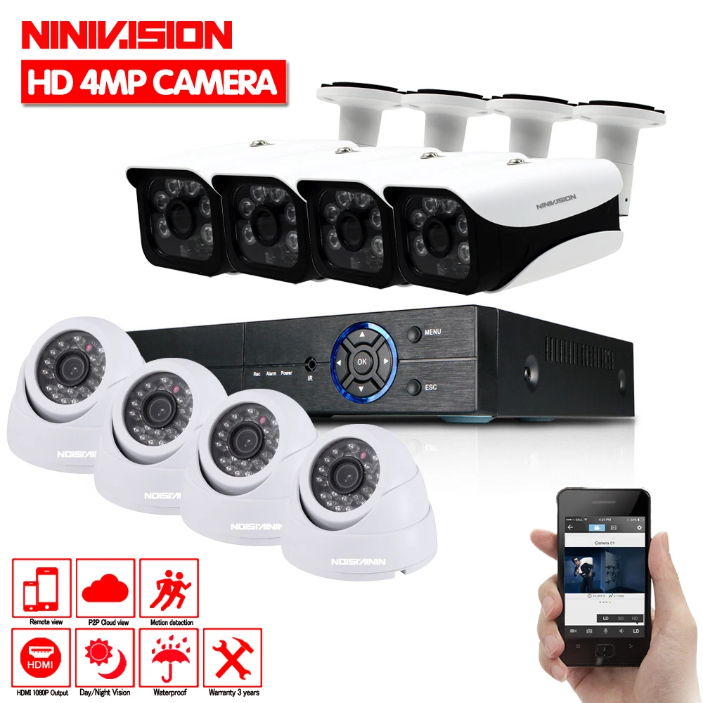

New Super Full HD 8CH AHD 4MP Home Outdoor indoor CCTV Camera System 8 Channel 6 Array Surveillance security camera kit with dvr