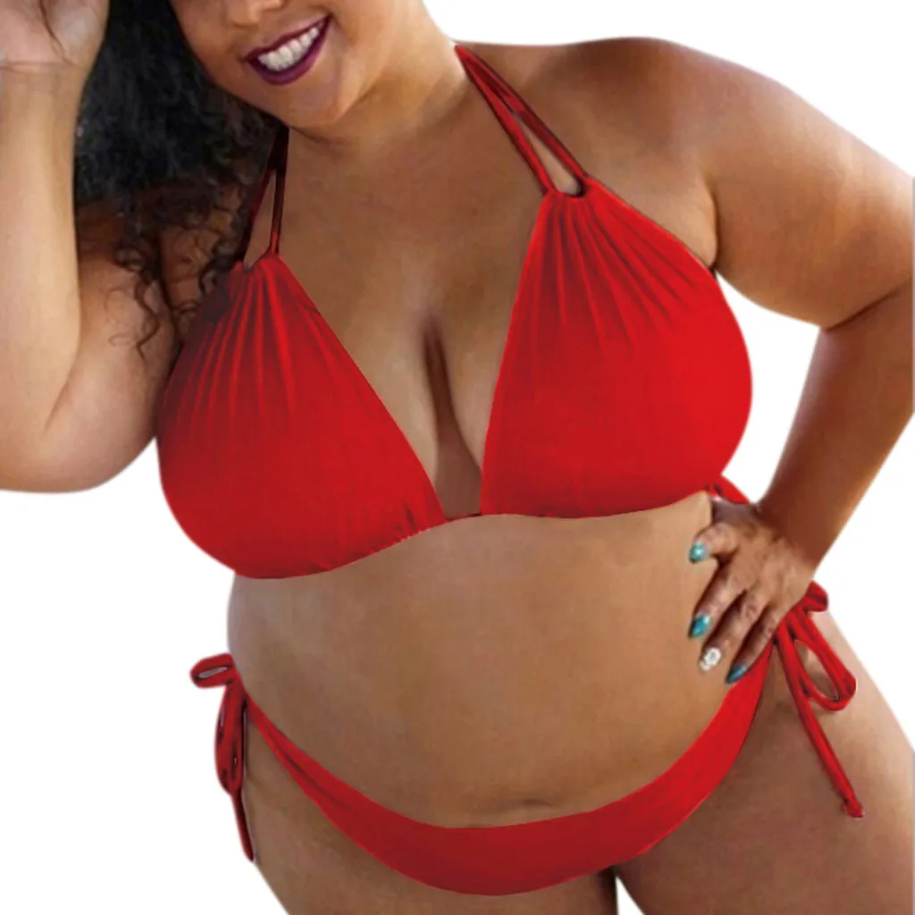 Летний женский купальник размера плюс 5xl, сексуальный комплект бикини, женский купальник с высокой талией, белый купальник с пуш-ап - Цвет: Красный