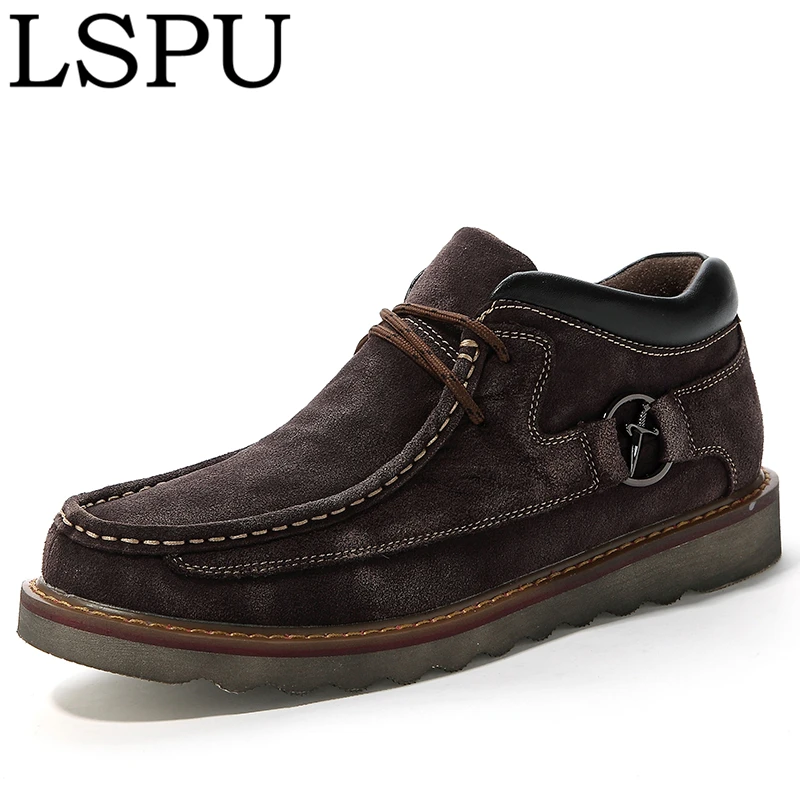 

Winter HOT Men Work Shoes High Quality Genuine Leather Casual Men Shoes Lace-Up Warm Fur Vintage Leather Shoes Plus Size 38-45