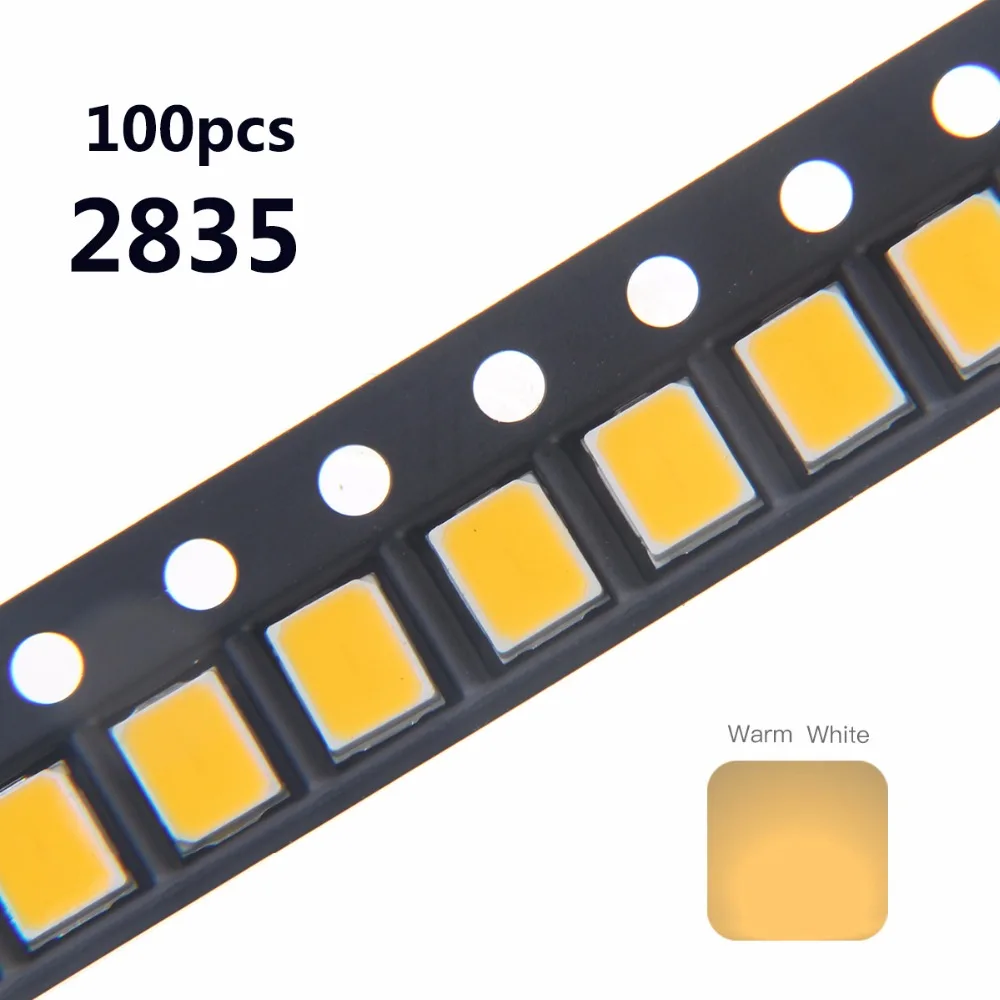 100 шт. SMD 2835 теплый белый светодиодный чип 0,5 Вт 3 в 150 мА 50-55 ЛМ Ультра яркое поверхностное монтаж smt светодиодный чип DIY светильник