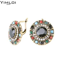 

YIMLOI Vintage Jewelry Trendy Bohemia Crystal Earrings For Women Gold Mosaic Resin Earrings Style Wholesale Drop Shipping