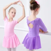 Robe de Ballet pour filles, justaucorps de gymnastique, manches courtes, vêtements de danse de Ballet en mousseline, jupes de danse à nœud papillon pour enfants