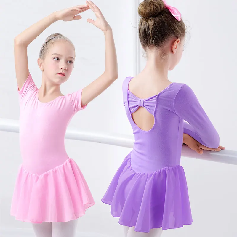 Vestido Ballet para niñas, leotardos de gimnasia para niñas, Ropa de baile de manga corta, faldas de gasa para niños, leotardos de baile con lazo - Novedad y uso especial