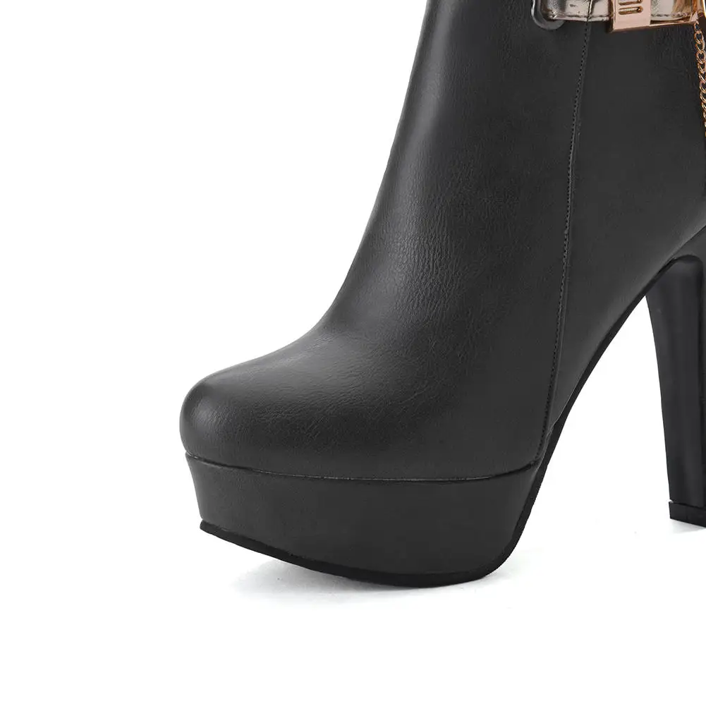 Sarairis/ размера плюс 34-50, ботильоны на платформе, женская обувь, обувь на высоком каблуке, на молнии, с металлическими украшениями, женские ботинки
