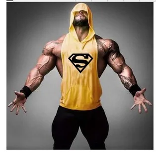 

Digging Bodybuilding Fitness Hooded Jacket Vest Infant Men Summer Hat Gym Vest Superman Printing