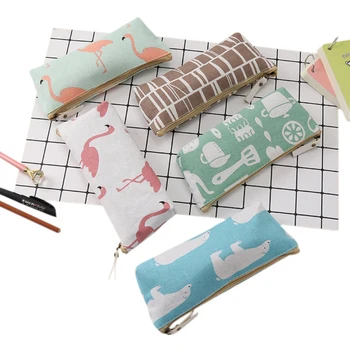 

15pcs/lot multi-function animal canvas pencil bag storage pencil case tickets bag for office and school stationery wholesale
