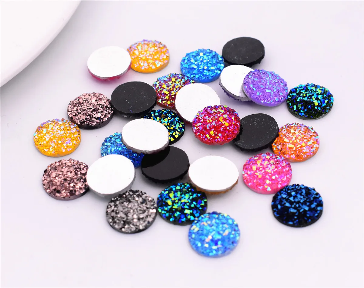 

30pcs/lot 12mm New Fashion Mixed Colors Natural Stone Convex Series Flat Back Resin Cabochons Cameo Jewelry Accessories Supplies