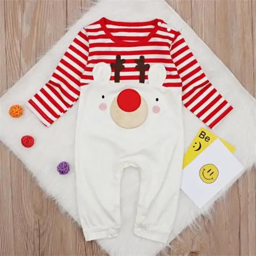 

Cute Newborn Baby Girl Boy Clothing Christmas Romper Long Sleeve Striped Cotton Jumpsuit Clothes Baby Boys 0-24M