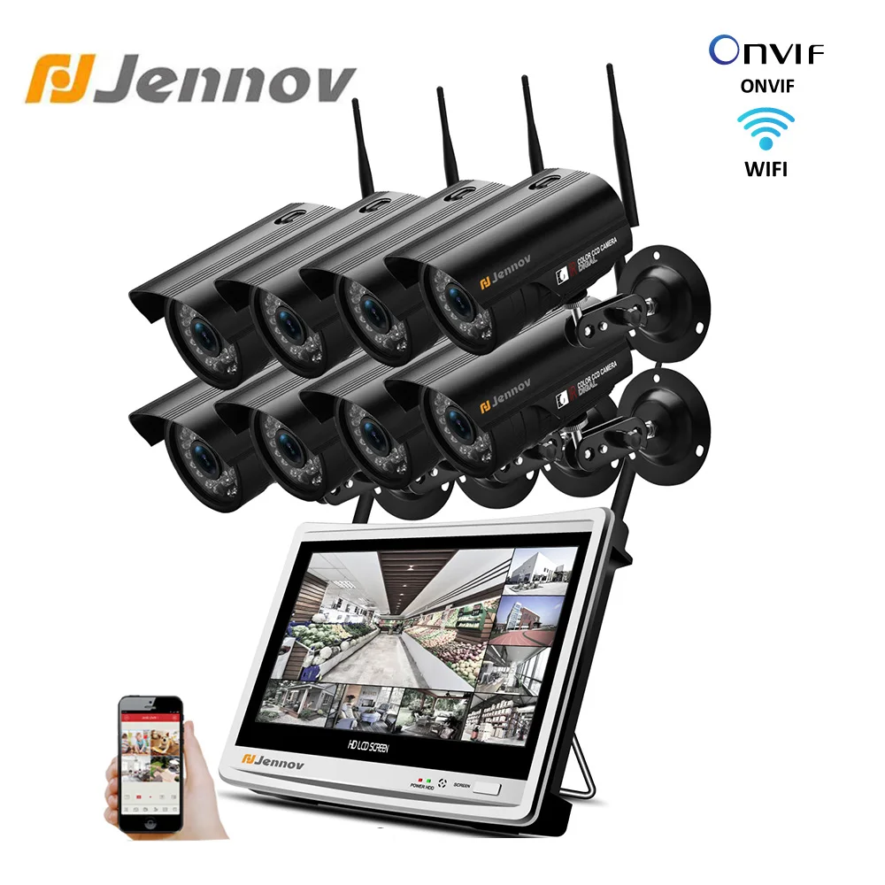 Jennov 8CH 1080P Wifi CCTV камера система безопасности комплект 1" ЖК-экран NVR 2MP Открытый IP66 камера система видеонаблюдения комплект