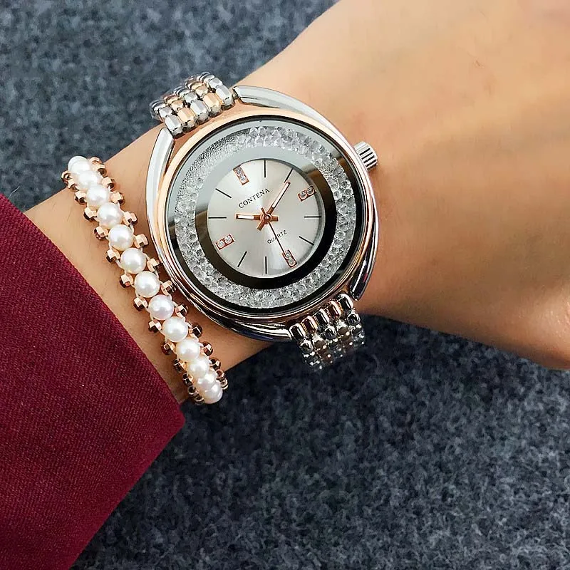 Reloj mujer Топ бренд CONTENA часы женские часы браслет из розового золота роскошные стразы женские часы saat relogio feminino - Цвет: As the picture