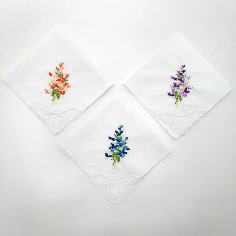 Для женщин основной белый квадратный носовой платок цветочной вышивкой Карманный платок бабочка кружево хлопок детские нагрудники