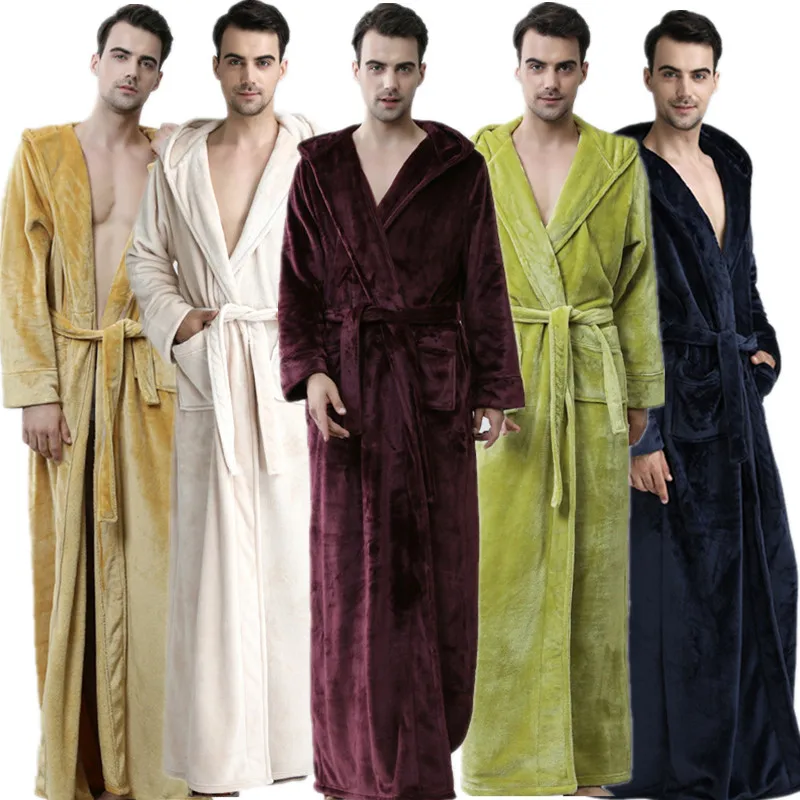 High Quality Fashion Men's Winter Bathrobe Soft Warm Flannel Hotel Robe
