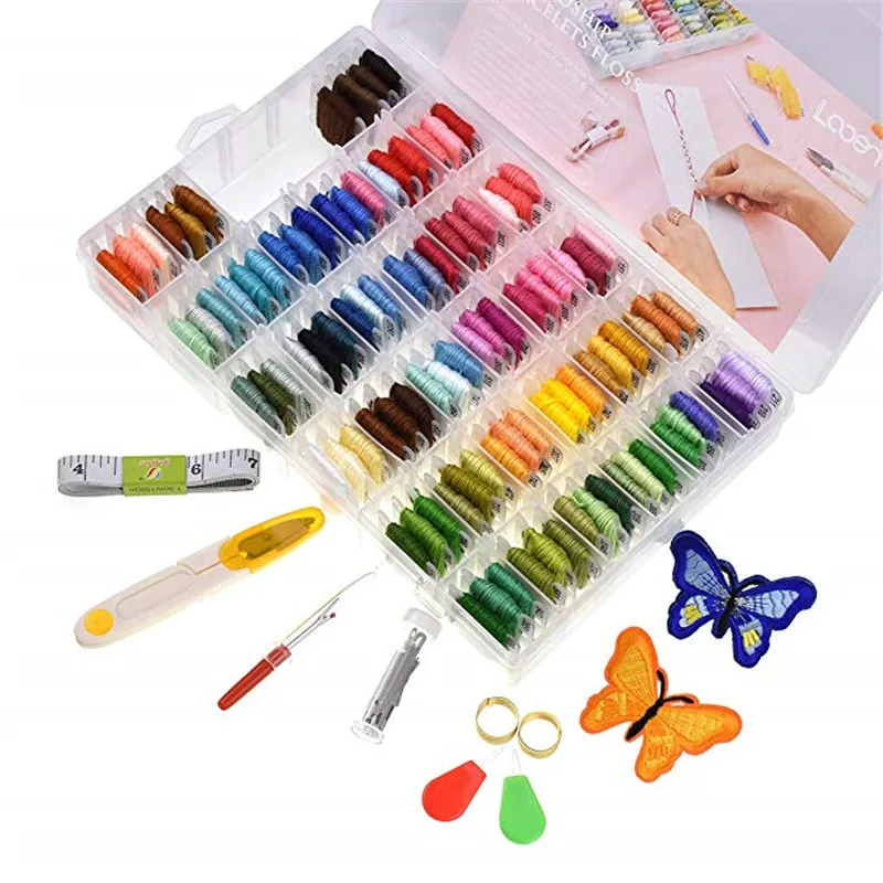 

New 100 Colors Embroidery Floss Threads Kit Friendship Bracelet Floss Bobbins with Color Number 41 Pcs Sewing Kit with Box