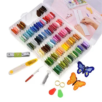 

New 100 Colors Embroidery Floss Threads Kit Friendship Bracelet Floss Bobbins with Color Number 41 Pcs Sewing Kit with Box
