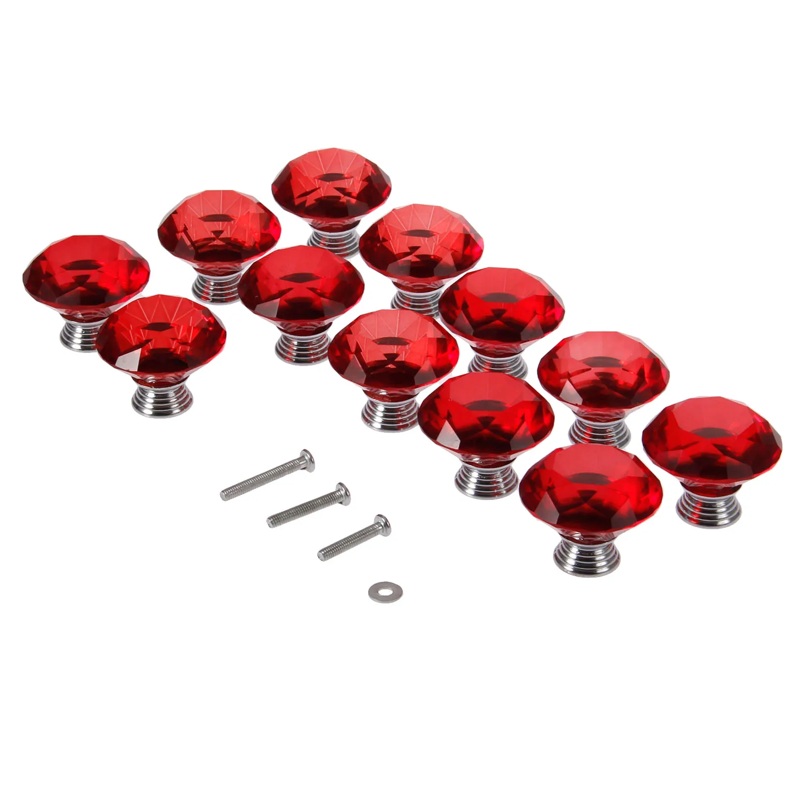 DRELD 12 Pcs 40mm الأحمر والزجاج والكريستال الماس الأثاث مقبض درج مجلس الوزراء مضمد مقبض مطبخ مقابض باب + 22/ 25/30mm مسامير DRELD 12 Pcs 40mm الأحمر والزجاج والكريستال الماس الأثاث مقبض درج مجلس الوزراء مضمد مقبض مطبخ مقابض باب + 22/ 25/30mm مسامير