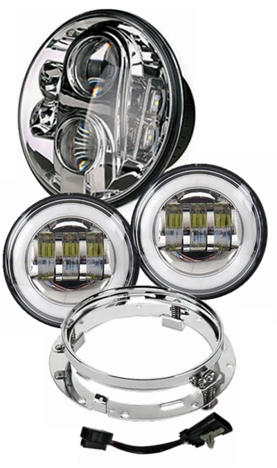 7 дюймов круглый светодиодный фонарь+ монтажный кронштейн кольцо+ 2 шт 4," Противотуманные фары Набор для мотоцикла - Цвет: Chrome Set