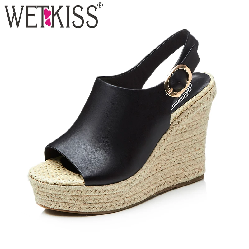 

WETKISS 2018 Summer Super High Heels Women Sandals Wedges Peep Toe Straw Weave Platform Footwear Fashion Gladiator Female Shoes