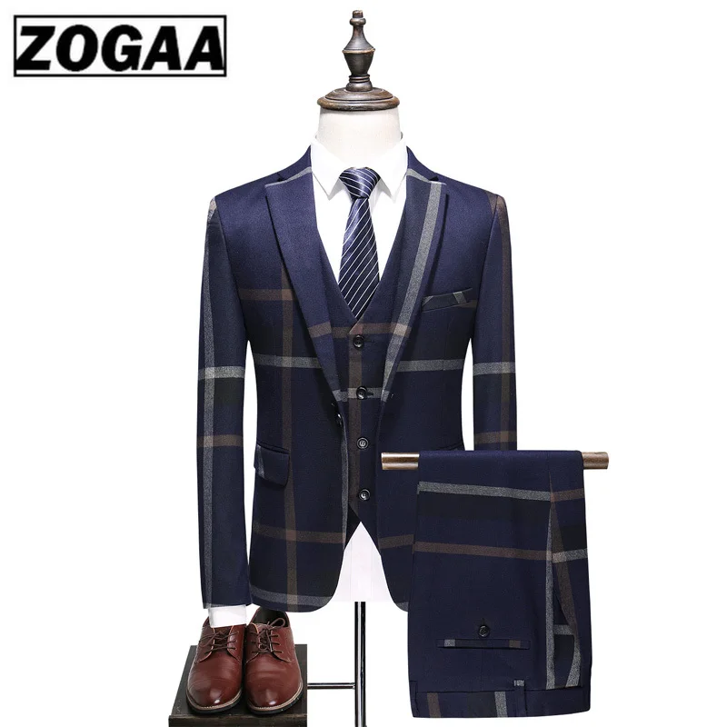 

Men's Urban Fashion High-end Custom British Plaid Wedding Banquet Slim Blazers 3 Piece Set (suit + Vest + Pants) S-5XL Men Suit