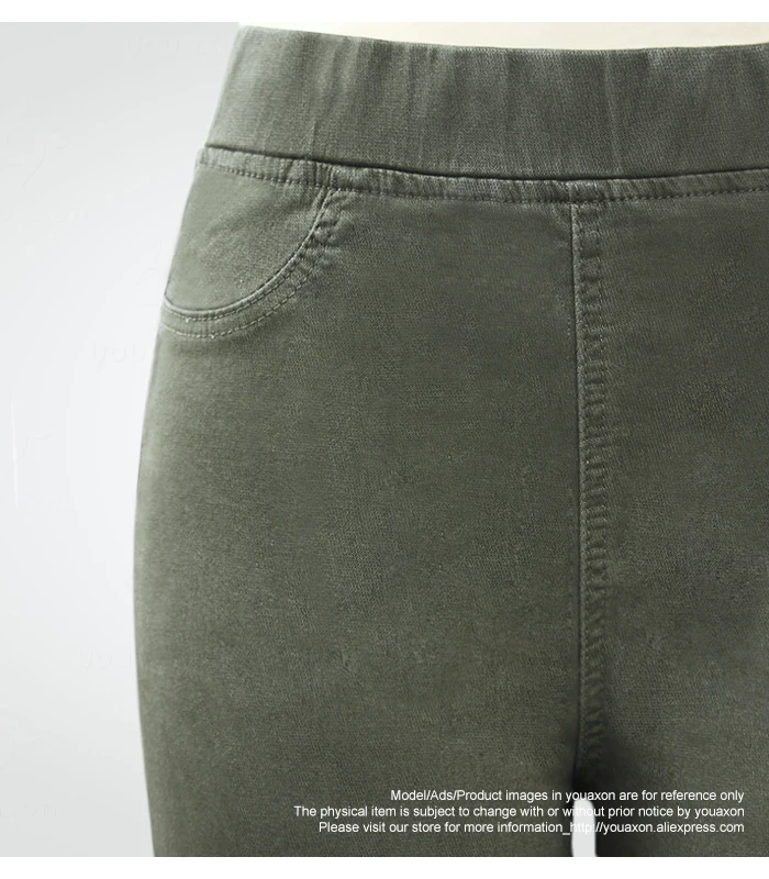2149 Youaxon европейский размер, байкерские плиссированные джинсы с высокой талией для женщин, армейский зеленый эластичный деним, обтягивающие брюки-карандаш, брюки для женщин