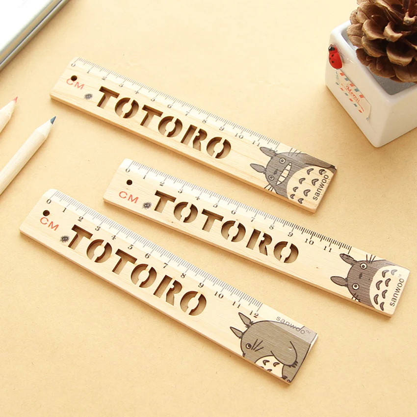 Симпатичные Тоторо 12 CM линейка закладки полые ясным масштабом сырая древесина правитель дети писчая, для рисования обучения измерительные