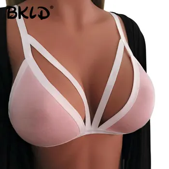 

BKLD New Women Sexy Bras Push Up Underwear Cross Bandage Crop Tops Wireless Adjustable Camisole Deep V neck Bra Women Clothing