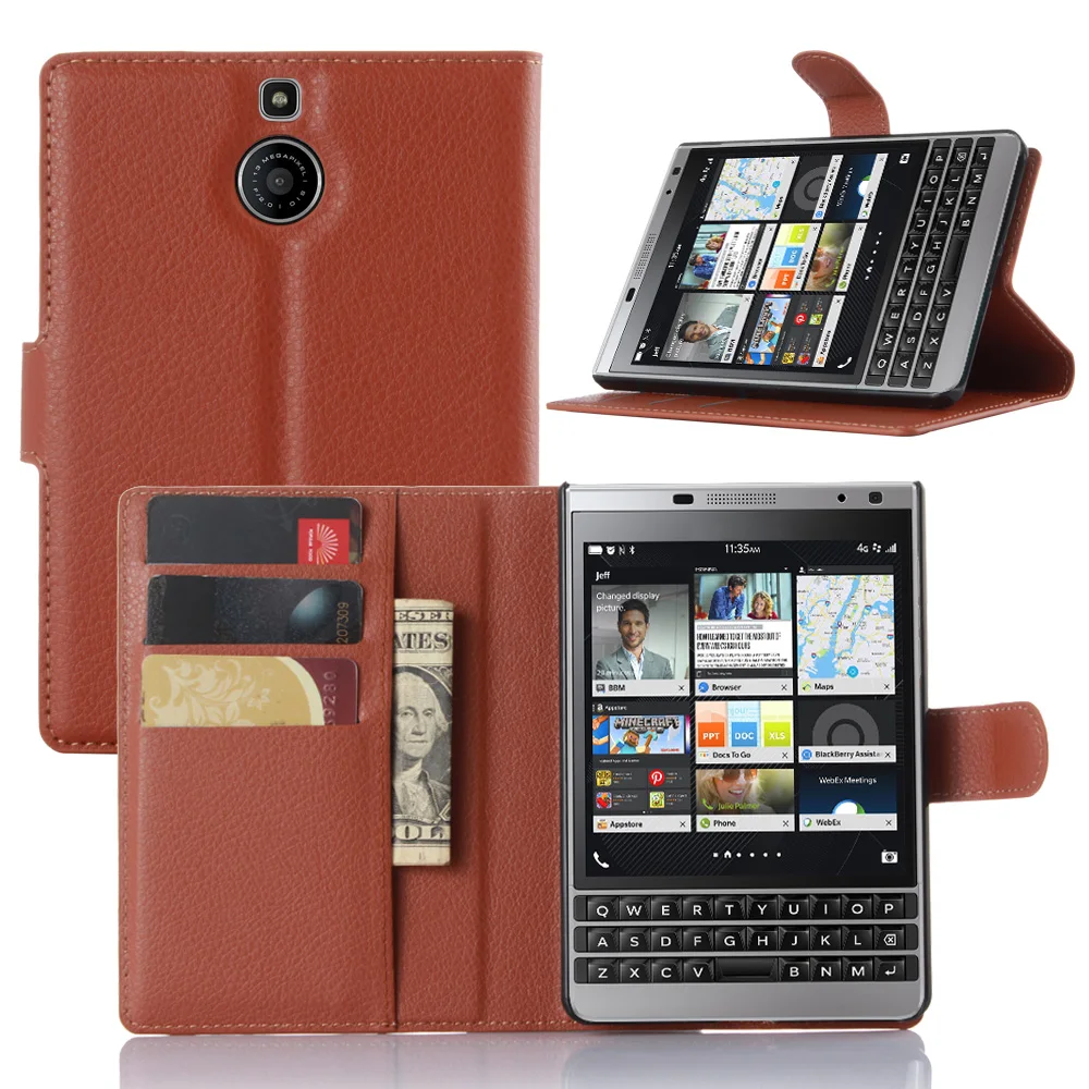 

For Blackberry Passport Silver Edition Luxury Litchi Texture Wallet Leather Case Cover with Solid Stand Function and Visa Slot