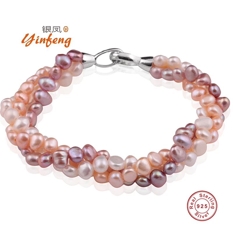 

[MeiBaPJ]Natural mixed color pearl bracelet pure handmade bangle Freshwater pearl with real 925 silver clasp fine jewelry