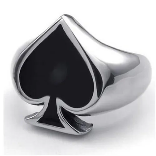 

Mens Womens Stainless Steel Ring, Playing Card Poker Spade, Black Silver