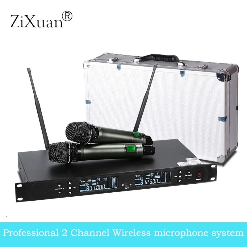 UHF 2 قناة المرحلة الأداء مؤتمر ميكروفون لاسلكي نظام يده سماعة Lavalier معقوفة Mic نظام للحزب