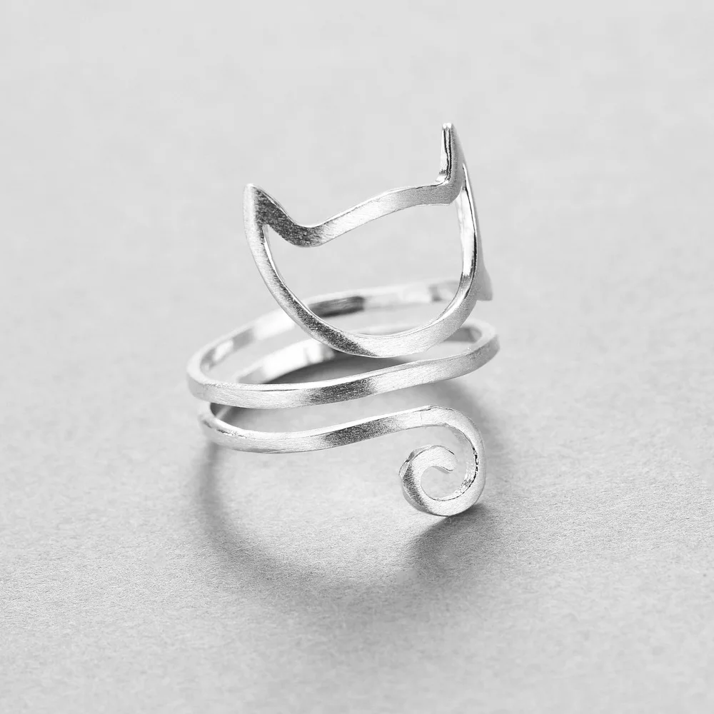 100% 925 Sterling Silver Winding Cat Open Rings For Women Handmade Original Fashion Girl Prevent Allergy Sterling-silver-jewelry