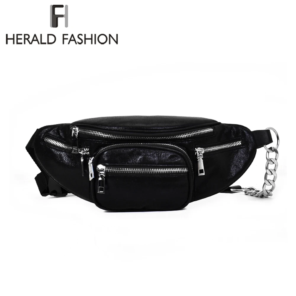 Herald Fashion Women Waist Bag Casual PU Leather Chain Shoulder Bags